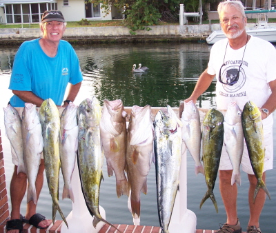 Key West, FL  On this day Capt. Dave Lewis and Vaughan Spencer caught 5 Mahi-Mahi that were hanging around and old ice chest that was found floating then went on to catch Yellow Edge Groupers and Tile Fish deep dropping.