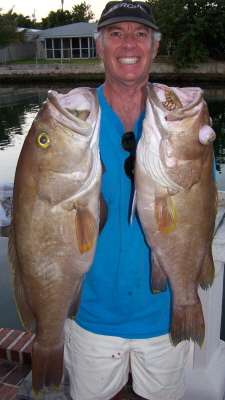 Key West, FL Capt. Dave Lewis with Yellow Edge Grouper of 13 lbs 5 oz. and 8 lbs 7 oz